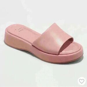 New!  WIDE WIDTH Pink Carlita Wedge Platform Slide Sandals - A New Day 8.5 Wide